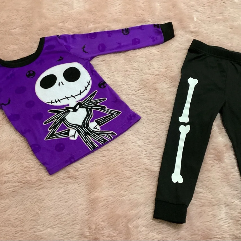 Disney Purple Jack Skellington Top with Black Leggings & Minnie Robe - Picture 4 of 5